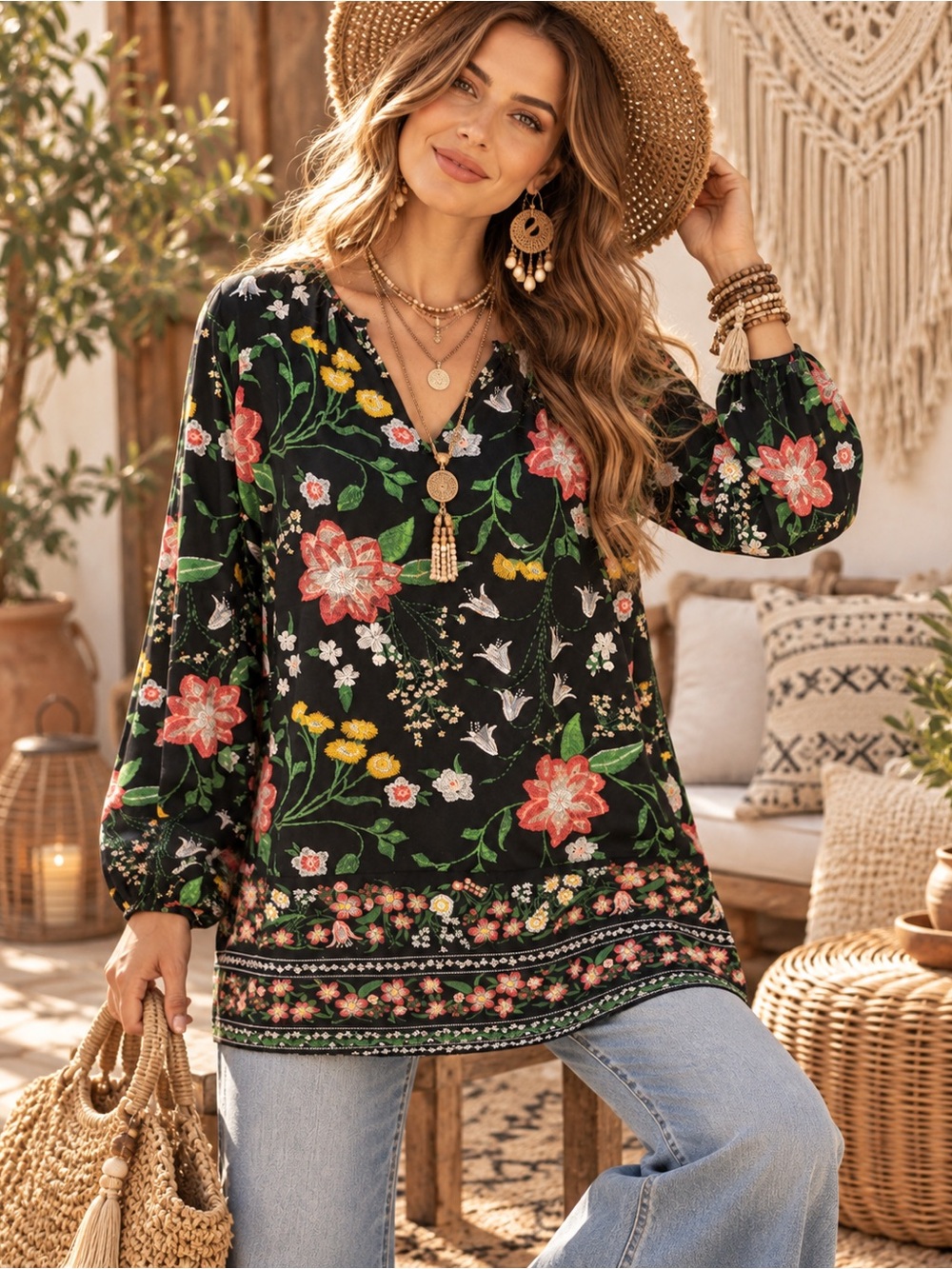 Old Navy Boho Floral Tunic Blouse – Women’s Medium